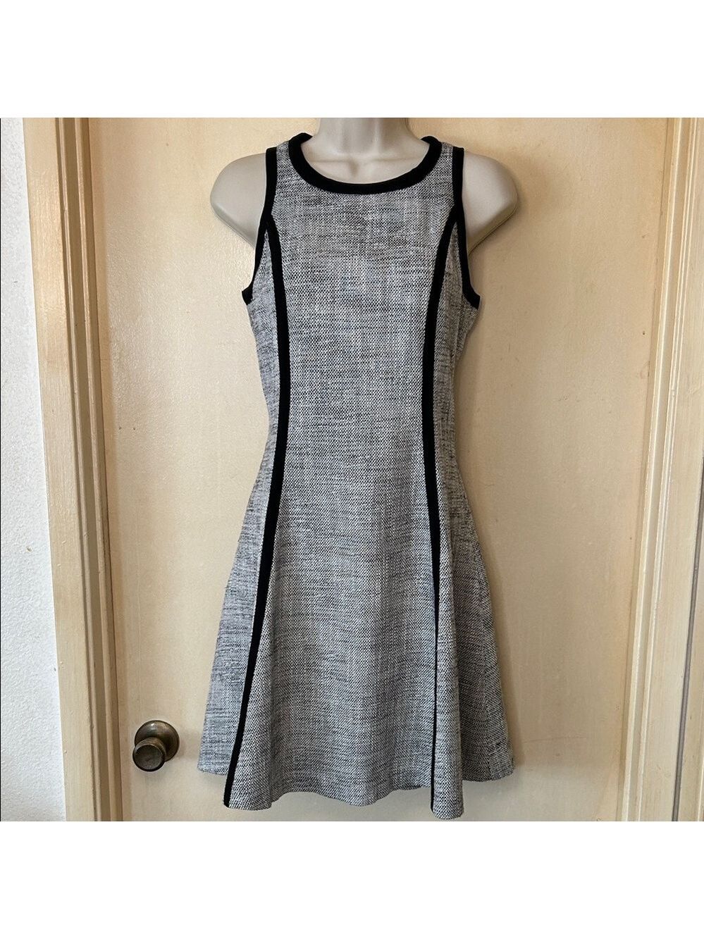 Alex + Alex Gray Tweed Mini Dress with Black Trim size S